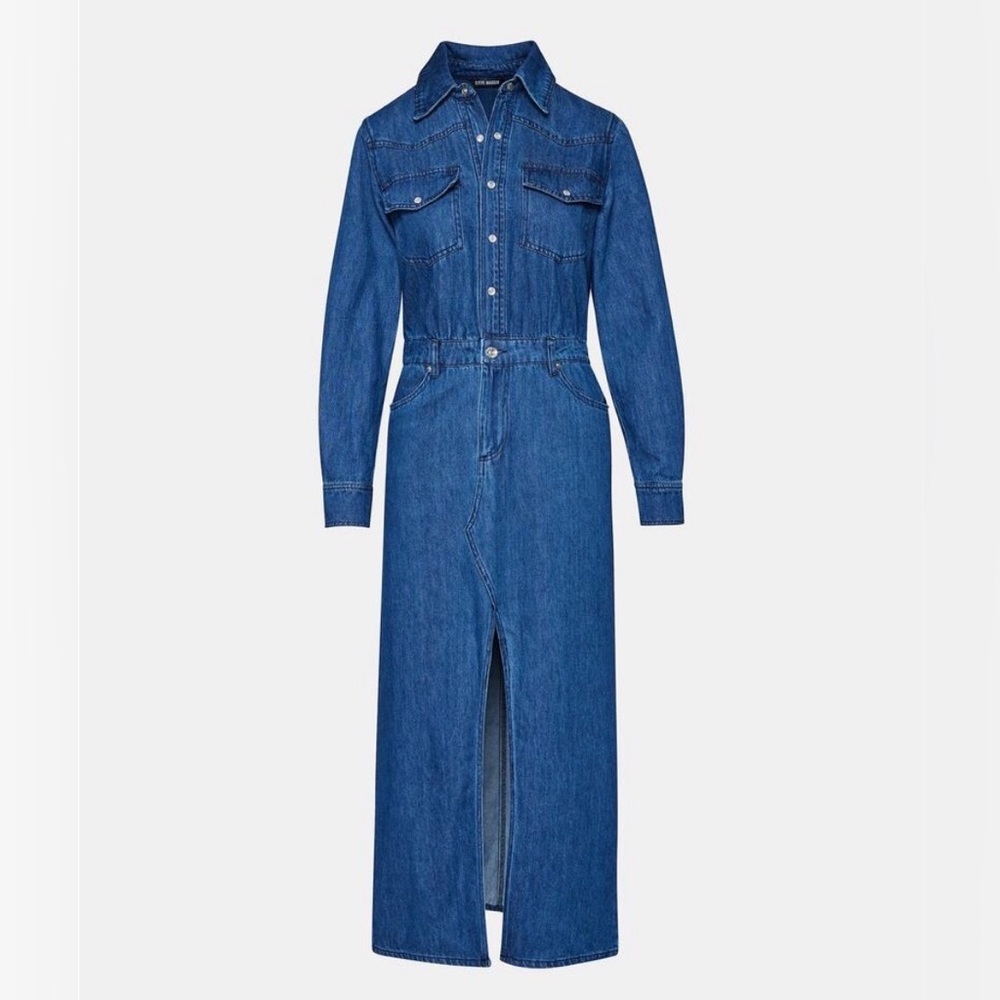 NWT Steve Madden "Dakoda" Denim Maxi Dress Pearl Snap – Size 6 - Picture 4 of 12